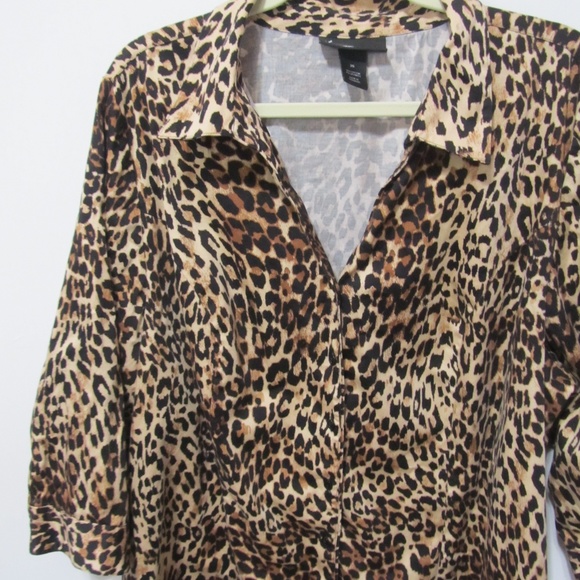 Lane Bryant Button Down Leopard Print Blouse - Picture 5 of 7